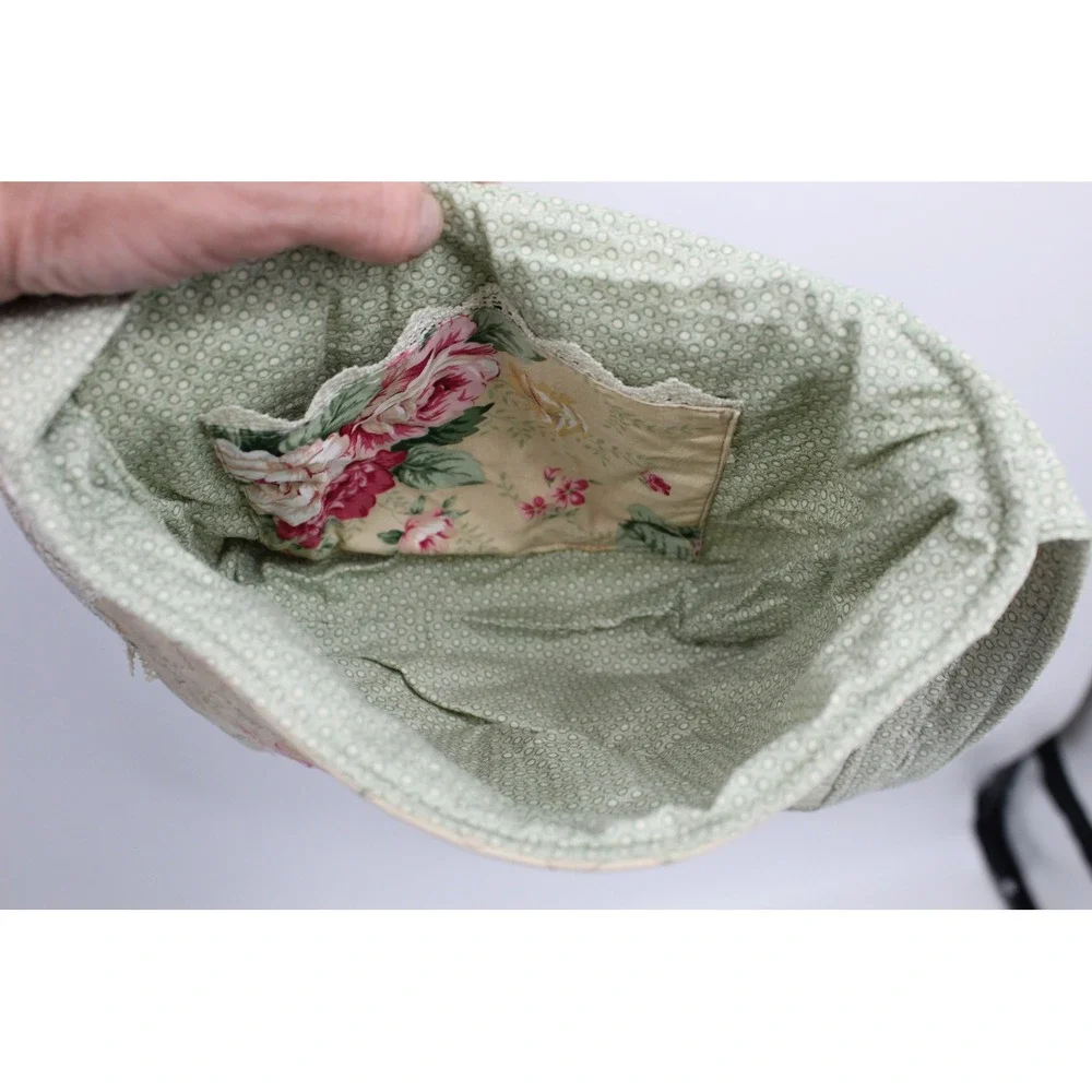 Vintage Handmade Quilted Floral Crossbody Bag Cottagecore Lace Ruffle Gingham